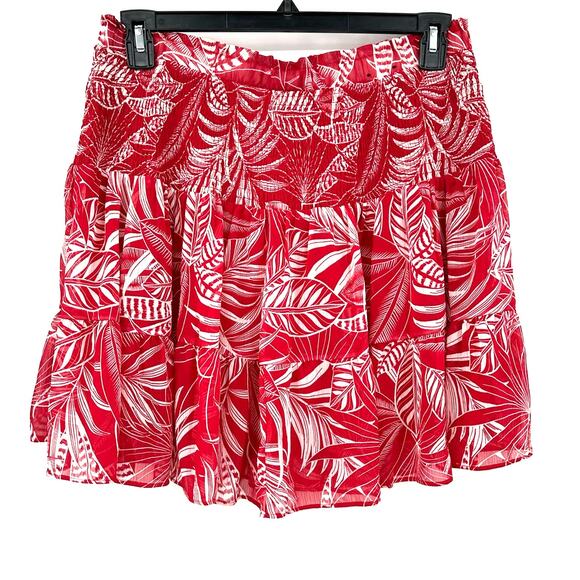Banana Republic Size Large Skirt‎ Red Floral Tiered Mini Hawaiian Lined - Picture 2 of 4